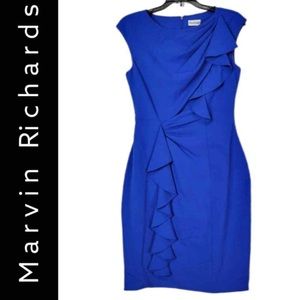 Marvin Richards (size14) Cobalt Blue, Lined, Pencil Dress with Ruffles